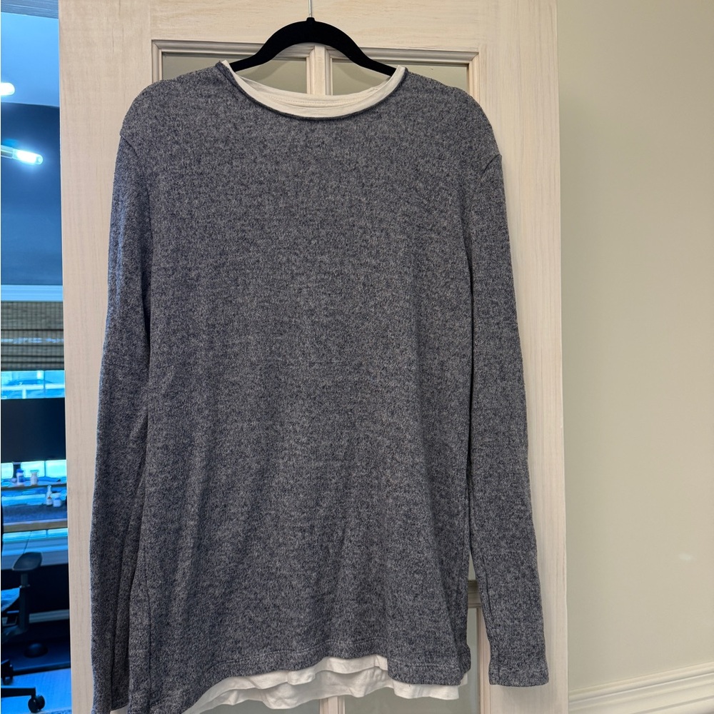 Zara Man White and Black Crewneck Tee
